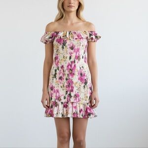 Abercrombie & Fitch Smocked Bodice Ruffle Off Shoulder Floral Mini Dress Size S